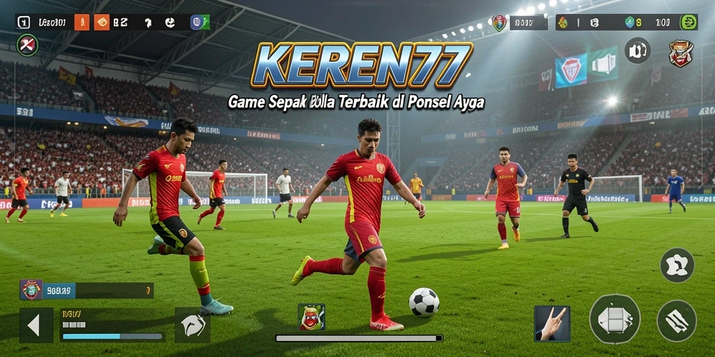 Tangkapan layar gameplay KEREN77 menampilkan aksi sepak bola yang mendebarkan.