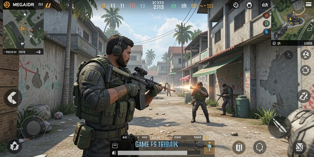 Screenshot menunjukkan aksi mendebarkan permainan FPS MEGAIDR.