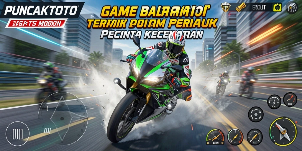 Gameplay seru PUNCAKTOTO dengan balapan motor yang mendebarkan.