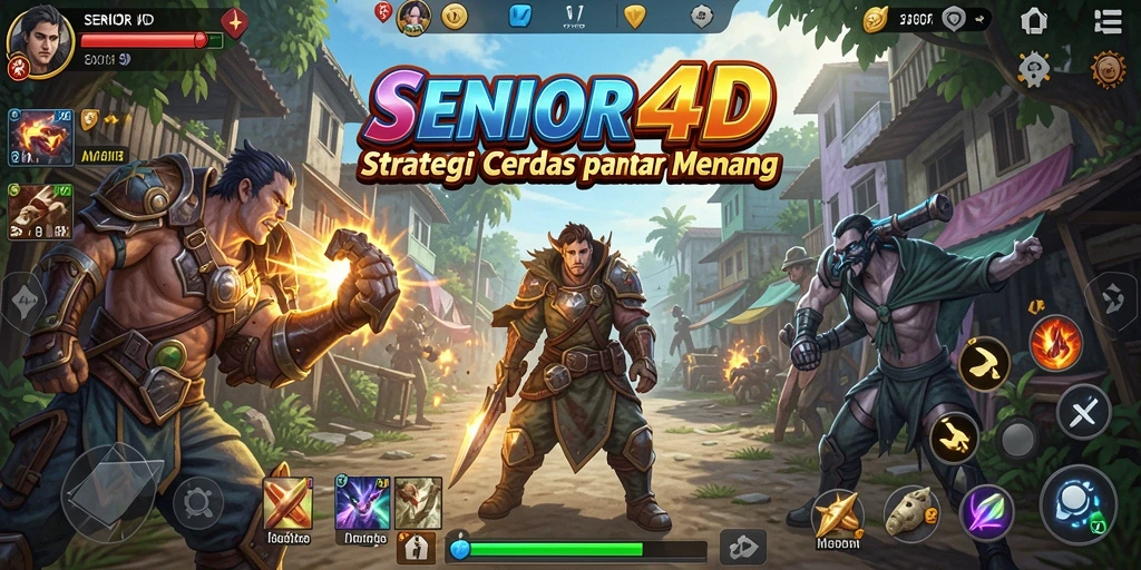 Tangkapan layar utama gameplay SENIOR4D menampilkan pertempuran strategi yang mendebarkan.
