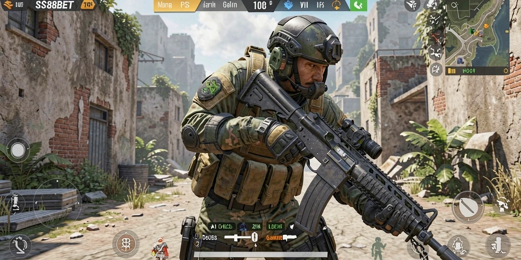 Tangkapan layar gameplay SS88BET yang menampilkan pertempuran FPS seru.