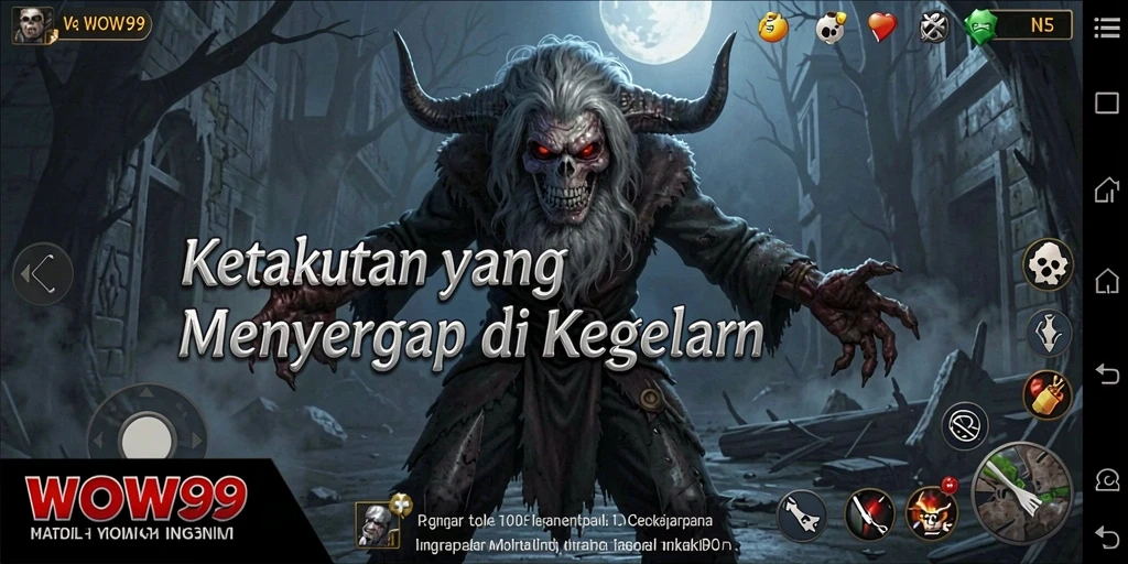 Screenshot WOW99 menampilkan gameplay menegangkan di rumah angker.